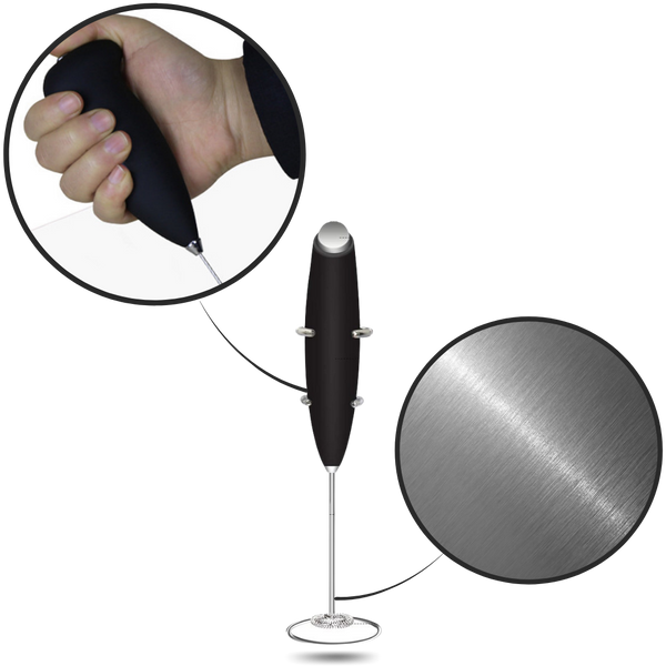 Stainless Steel Handheld Milk Frother With Stand For Creamy Latte Foam