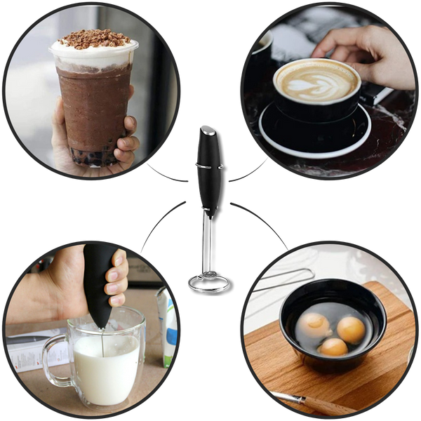 Stainless Steel Handheld Milk Frother With Stand For Creamy Latte Foam