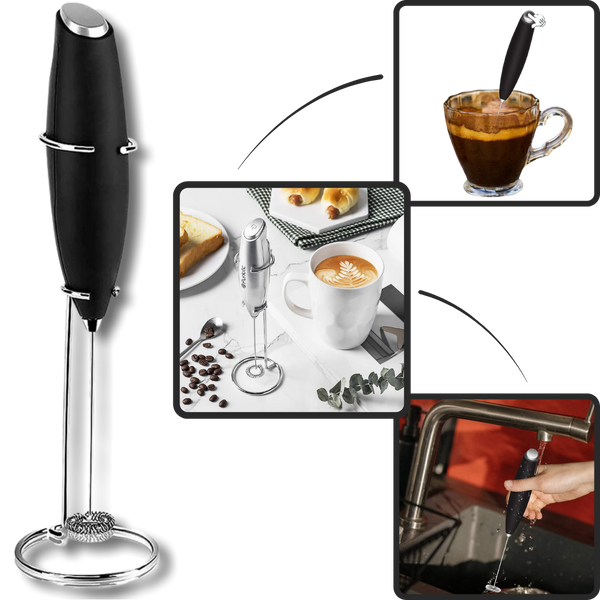 Stainless Steel Handheld Milk Frother With Stand For Creamy Latte Foam