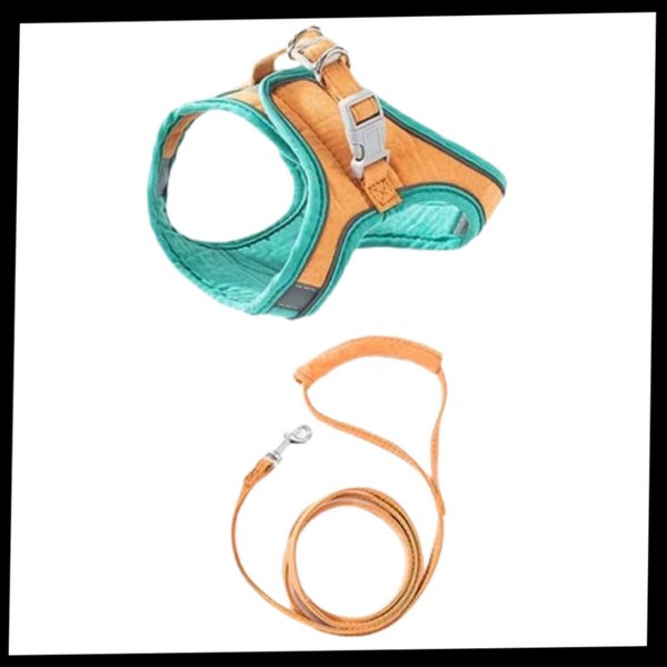 Pet Soft Vest Harness And Leash Set With Reflective Strips For Night Safety
