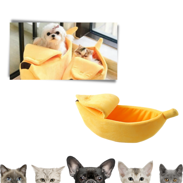 Curved Banana Like Pet Bed With Cozy Cotton Cave Design For Cats And Small Dogs