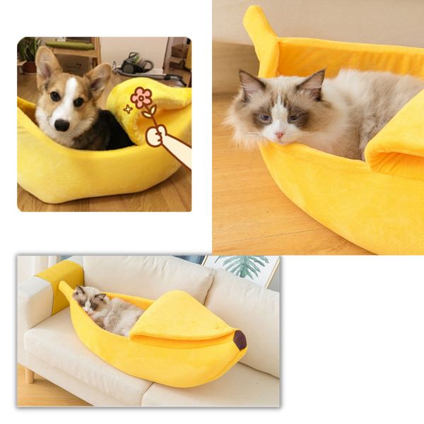 Curved Banana Like Pet Bed With Cozy Cotton Cave Design For Cats And Small Dogs