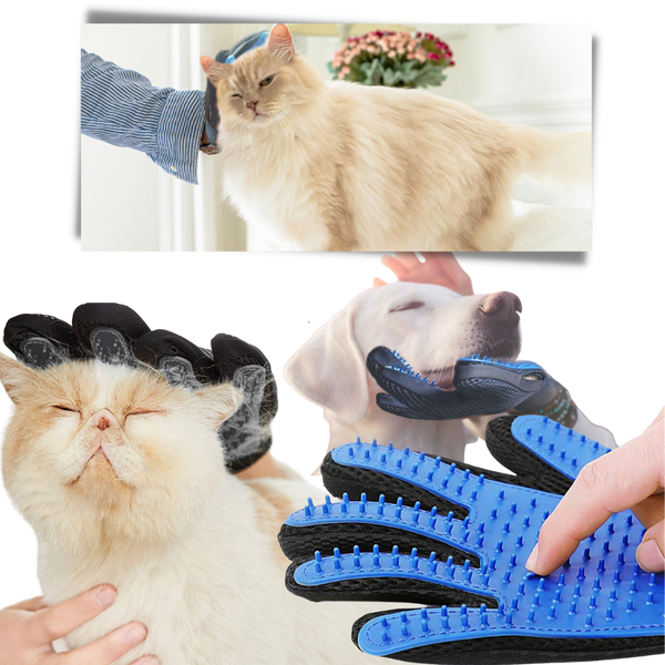 Pet Grooming Glove Pair for Hair Removal and Soothing Massage