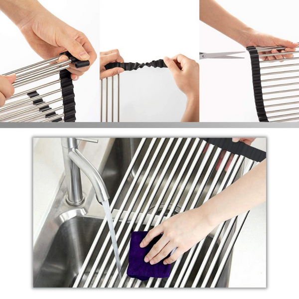 Stainless Steel Roll Up Dish Drainer With Non Slip Space Saving Design