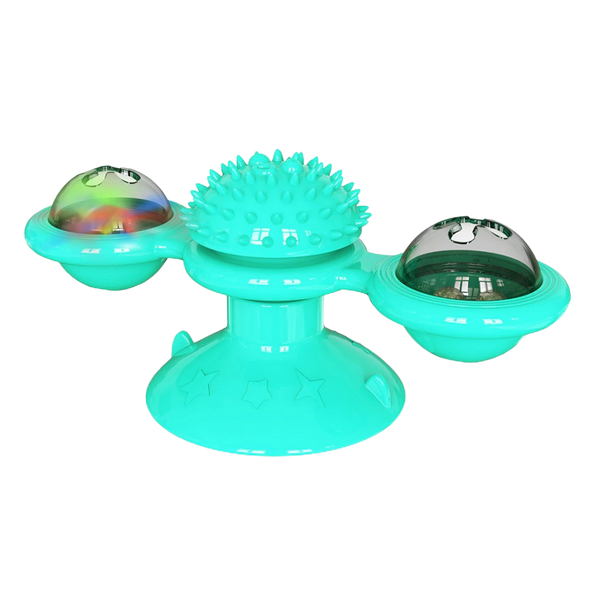Rotating Windmill Cat Toy With Self Grooming Brush For Active Play