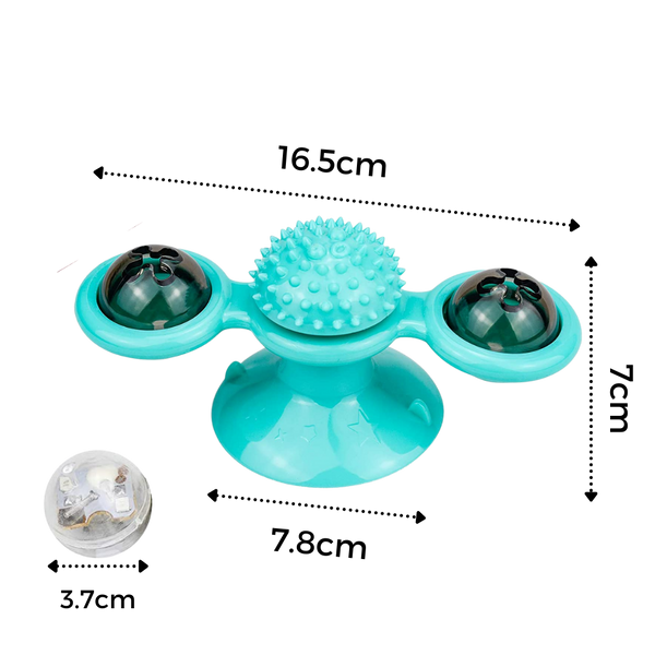 Rotating Windmill Cat Toy With Self Grooming Brush For Active Play
