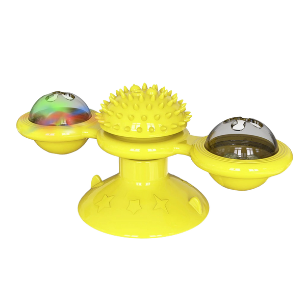 Rotating Windmill Cat Toy With Self Grooming Brush For Active Play
