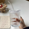 Ribbed Heat Resistant Glass To-Go Cup With Lid And Straw For Coffee