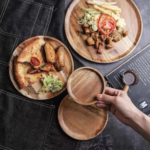 Elegant Acacia Wood Dinner Plates Rustic Tableware Set