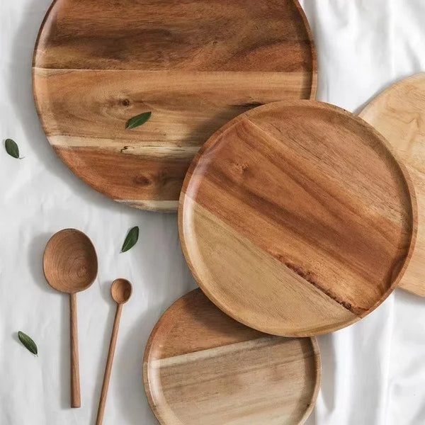 Elegant Acacia Wood Dinner Plates Rustic Tableware Set