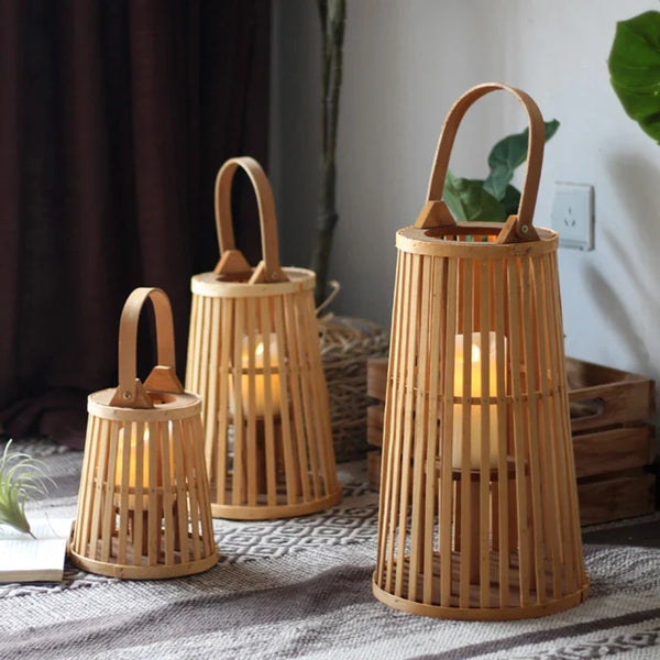 Natural Bamboo Flameless Candle Holder With Realistic Flickering Light