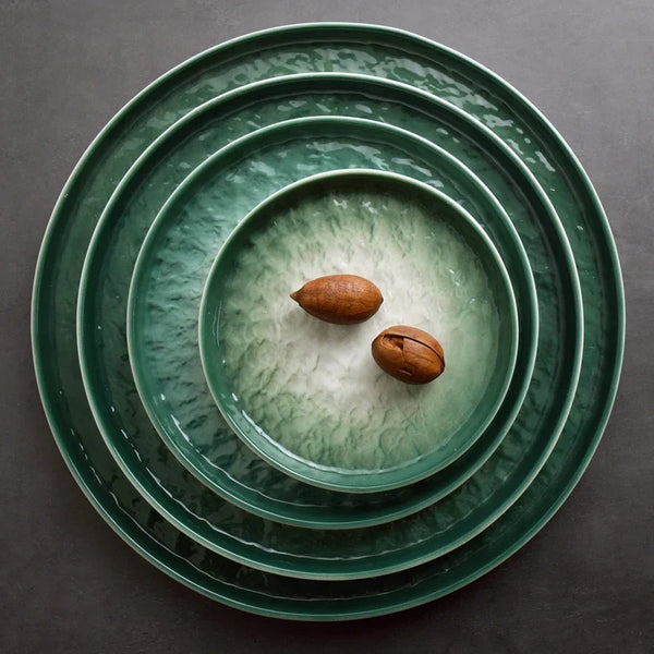 Emerald Gradient Dinner Plates Elegant Green Ceramic Tableware