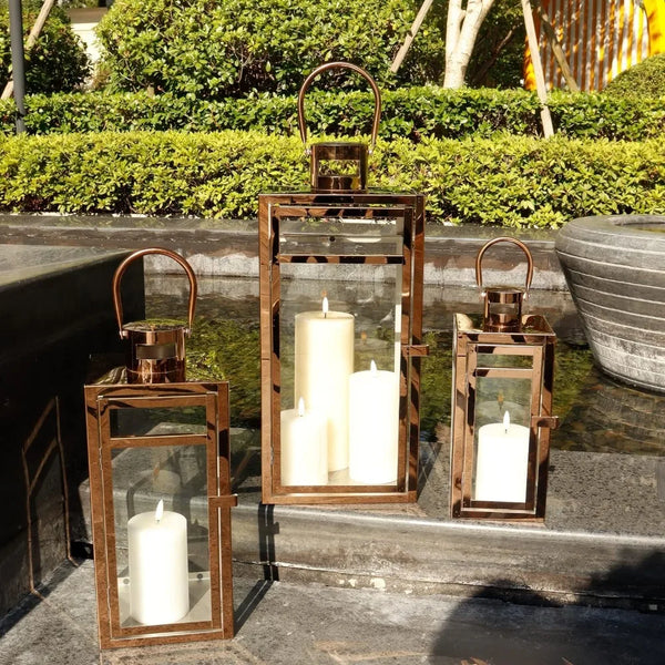 Elegant Outdoor Candle Lanterns 3 Piece Set For Patio Garden Decor