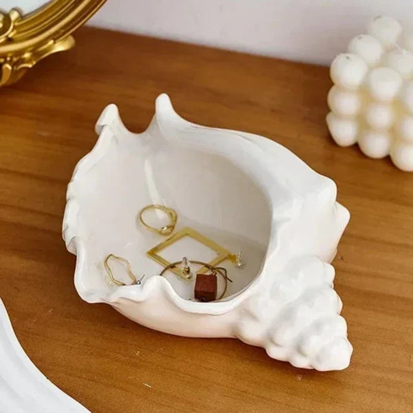 Ceramic Enamel Conch Shell Storage Tray for Jewelry and Small Items Decor