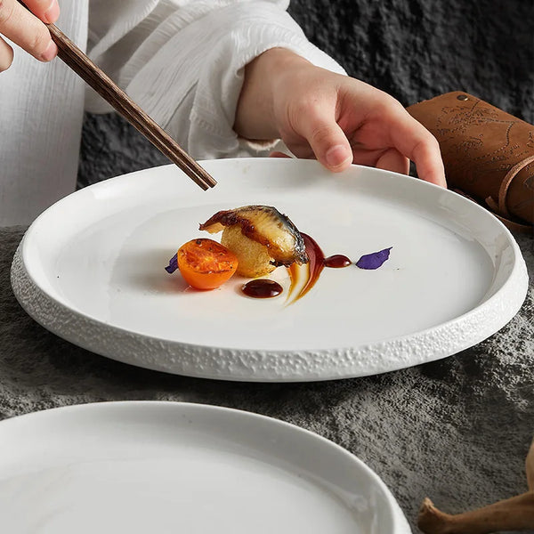 Minimalist White Ceramic Dinner Plate Elegant Kitchen Tableware
