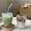 Ribbed Heat Resistant Glass To-Go Cup With Lid And Straw For Coffee