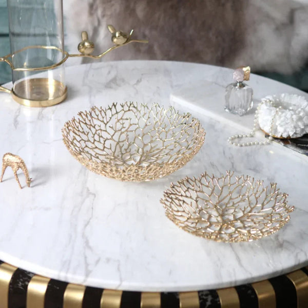 Elegant Metal Coral Decorative Bowl For Ocean Inspired Table Centerpiece