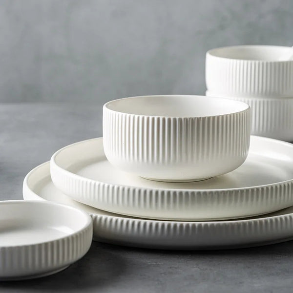 Ribbed Texture 25 Piece Dinnerware Set For Elegant Dining And Entertaining