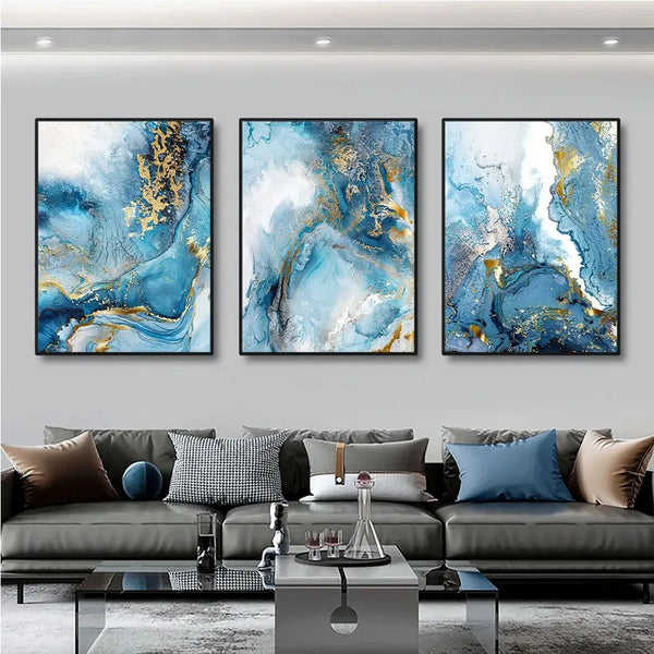 Elegant Blue Marble Canvas Wall Art For Modern Home Decor