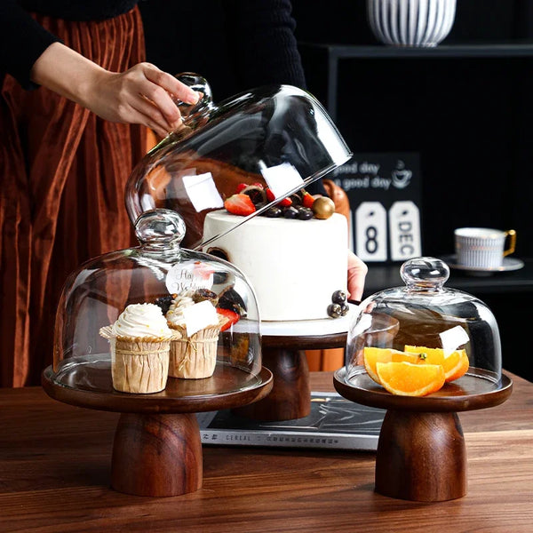 Premium Acacia Wood Serving Stand Elegant Dessert Display Platter