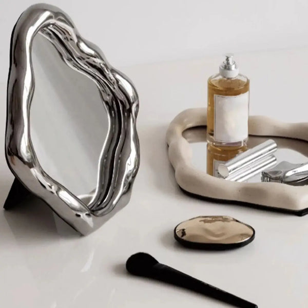 Handcrafted Wabi Sabi Wall Mirror Irregular Oval Design For Modern Home Decor