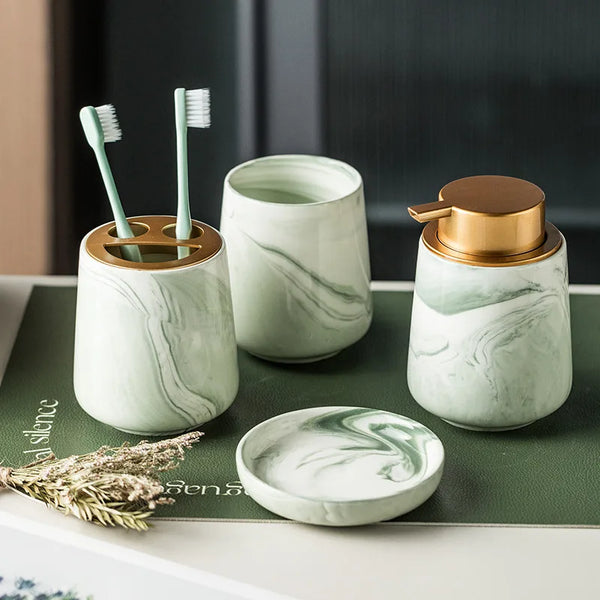 Green Marble 4 Piece Bathroom Set Modern Natural Stone
