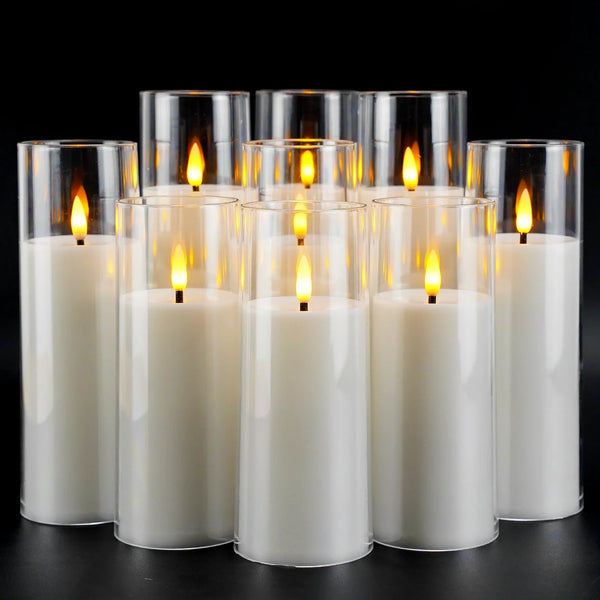 LED Flameless Acrylic Candles 9 Piece Set With Remote Timer