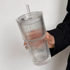 Ribbed Heat Resistant Glass To-Go Cup With Lid And Straw For Coffee