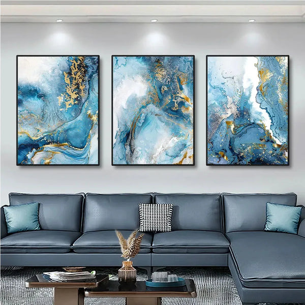 Elegant Blue Marble Canvas Wall Art For Modern Home Decor