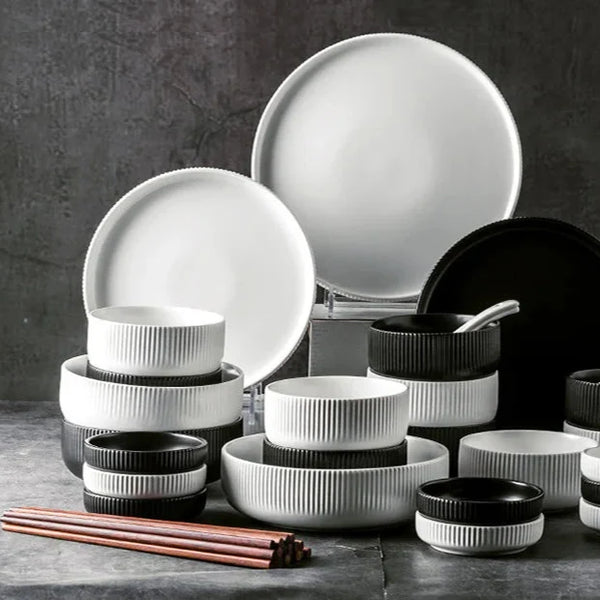 Ribbed Texture 25 Piece Dinnerware Set For Elegant Dining And Entertaining
