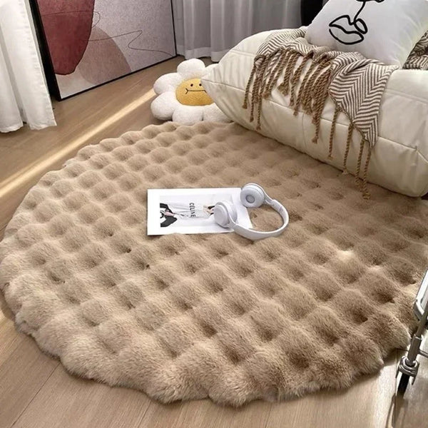Soft Rabbit Faux Fur Round Rug Plush Luxurious Home Decor