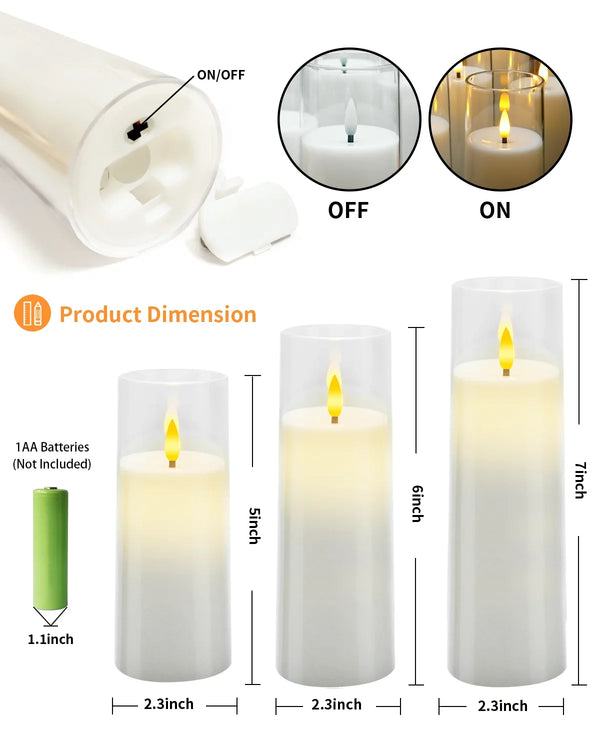 LED Flameless Acrylic Candles 9 Piece Set With Remote Timer