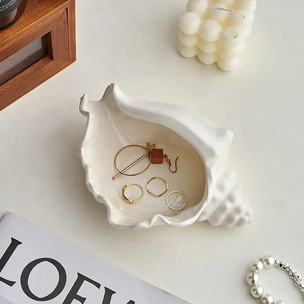 Ceramic Enamel Conch Shell Storage Tray for Jewelry and Small Items Decor