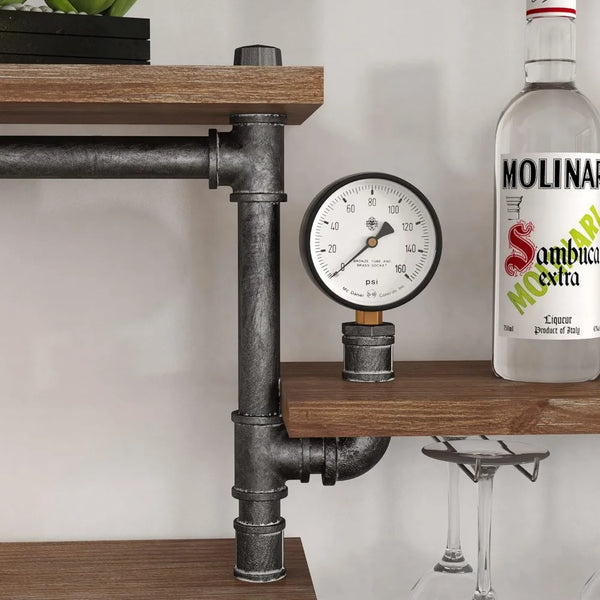 Industrial Floating Bar Shelf Wall Mounted Wood And Metal Rack
