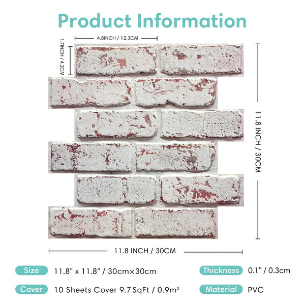 Peel And Stick Faux Brick Wall Panels 3D PVC Waterproof Decor Tiles