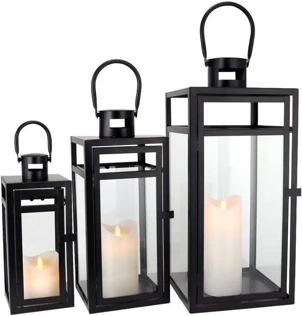 Elegant Outdoor Candle Lanterns 3 Piece Set For Patio Garden Decor