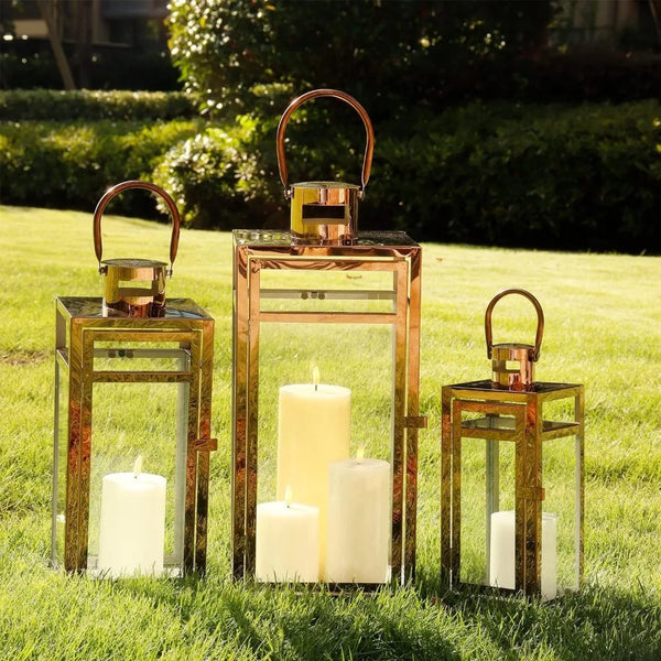 Elegant Outdoor Candle Lanterns 3 Piece Set For Patio Garden Decor
