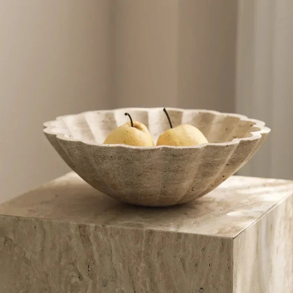 Floral Faux Travertine Decorative Bowl For Modern Home Centerpiece