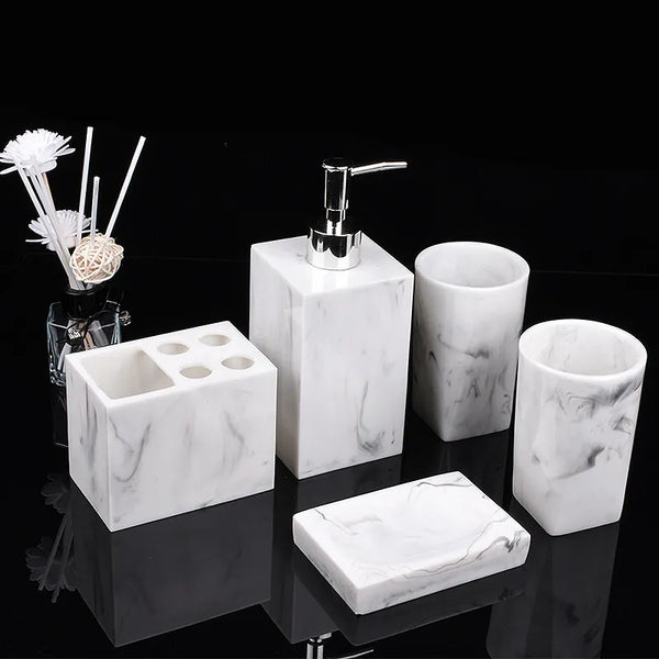 Milan Marble 5 Piece Bathroom Set Elegant Home Decor Accessories