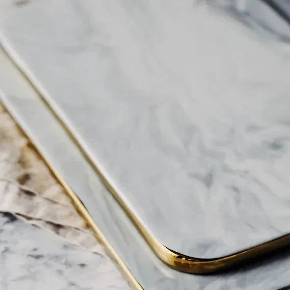 Elegant Gold Trim Marble Cutting Board For Kitchen Food Prep And Serving