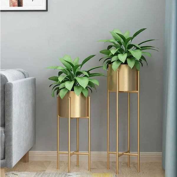 Elegant Metal Planters 2 Piece Set Indoor Outdoor Garden Decor