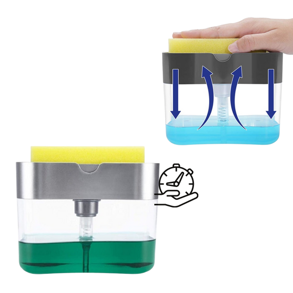 Two In One Detergent Dispenser With Sponge Holder For One Handed Dishwashing