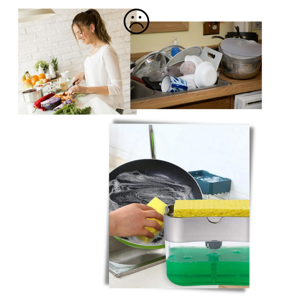Two In One Detergent Dispenser With Sponge Holder For One Handed Dishwashing