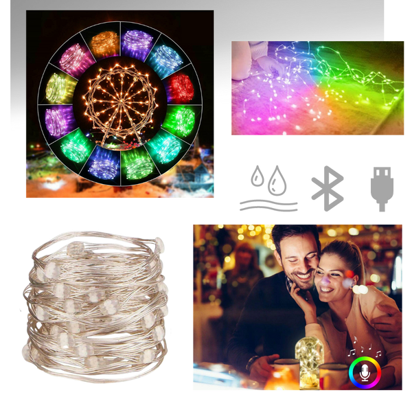 Smart App Controlled LED String Lights With USB Rechargeable Battery