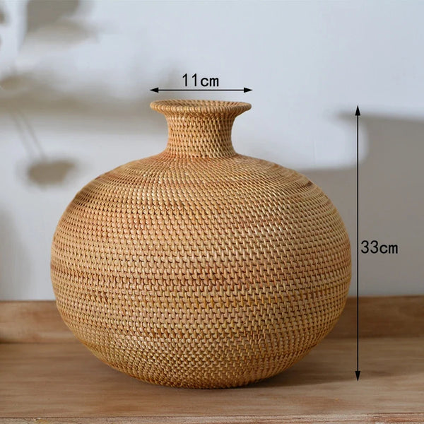 Handcrafted Natural Rattan Vase For Modern Home Flower Display