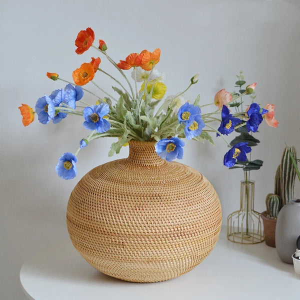 Handcrafted Natural Rattan Vase For Modern Home Flower Display