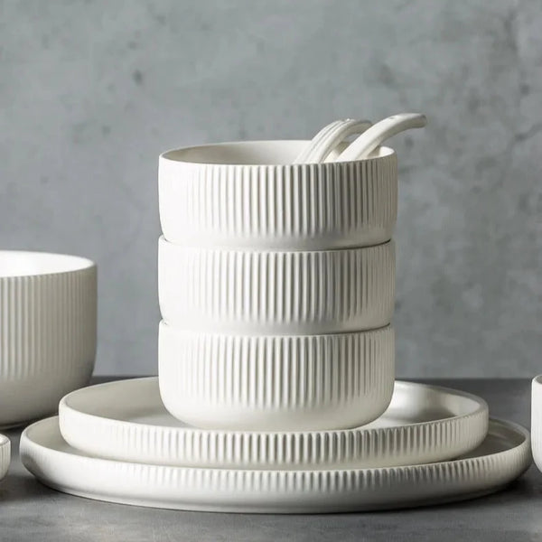 Ribbed Texture 25 Piece Dinnerware Set For Elegant Dining And Entertaining
