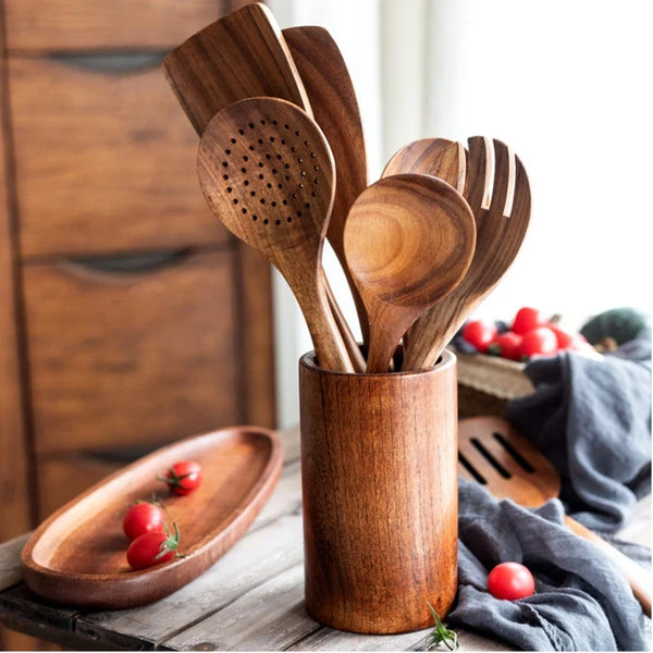 Premium Acacia Wood 8 Piece Cooking Kitchen Utensil Set