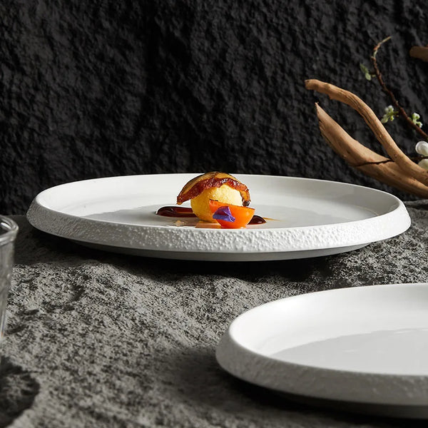 Minimalist White Ceramic Dinner Plate Elegant Kitchen Tableware