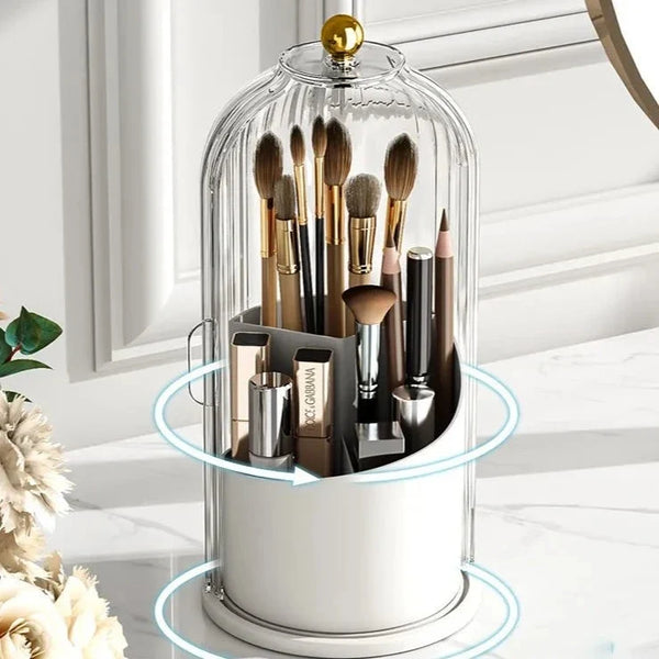 Rotating Acrylic Vanity Makeup Organizer With Dustproof Lid